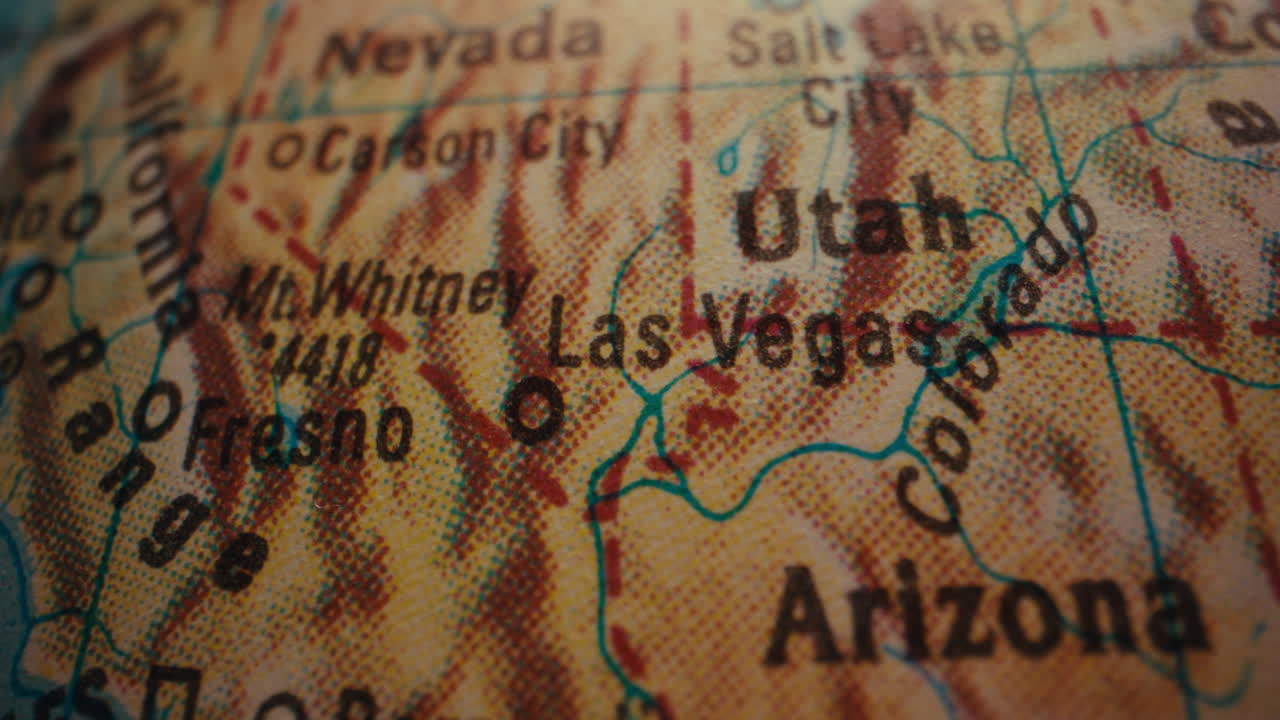Close-up of a US map focusing on the Southwest region.
