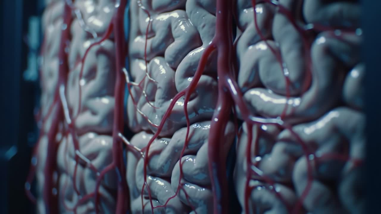 This exploration showcases the complex structure of the human brain, highlighting its neural connections and vascular system. The intricate details reveal the beauty of brain anatomy and function.