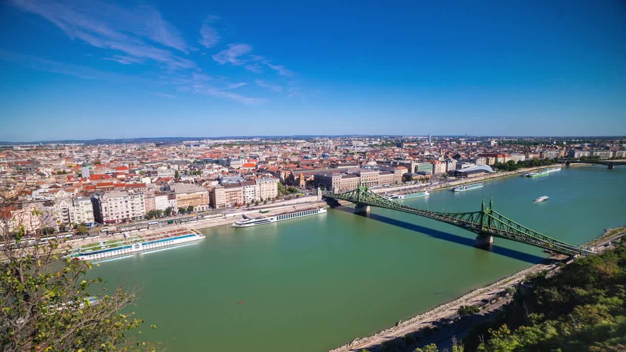 Wide angle timelapse video of the Danube river in Budapest, Hungary