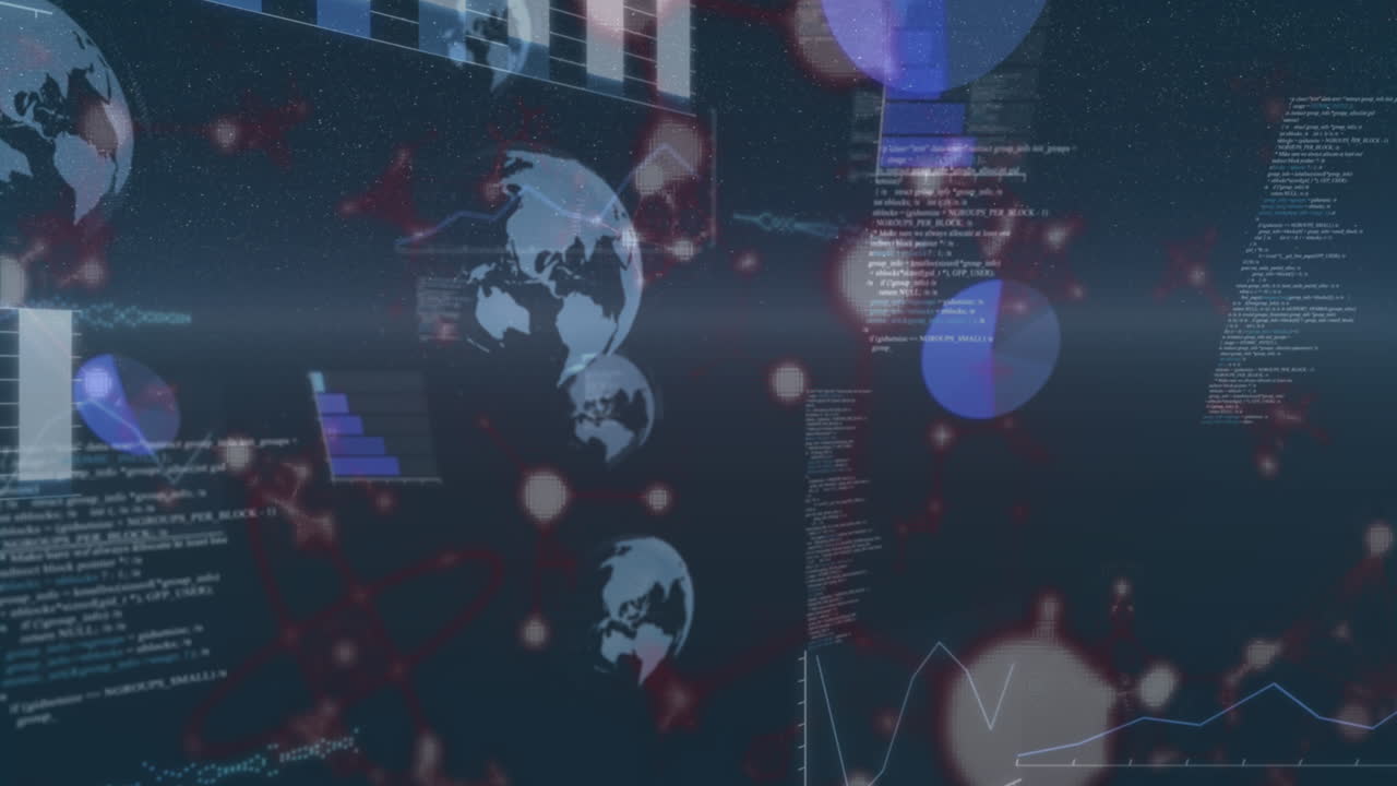 Animation of molecular structures over round scanners and data processing on blue background