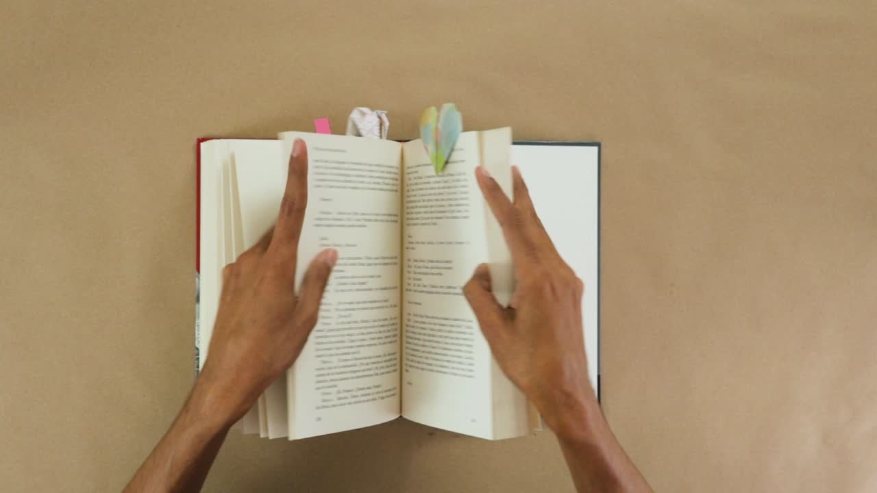 Marking book page with a bookmark, handmade paper crafts