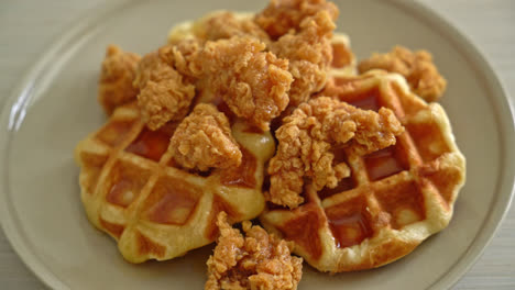 homemade-fried-chicken-waffle-with-honey-or-maple-syrup