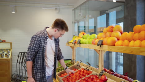 man shopping for fruits and vegetables in a grocery store