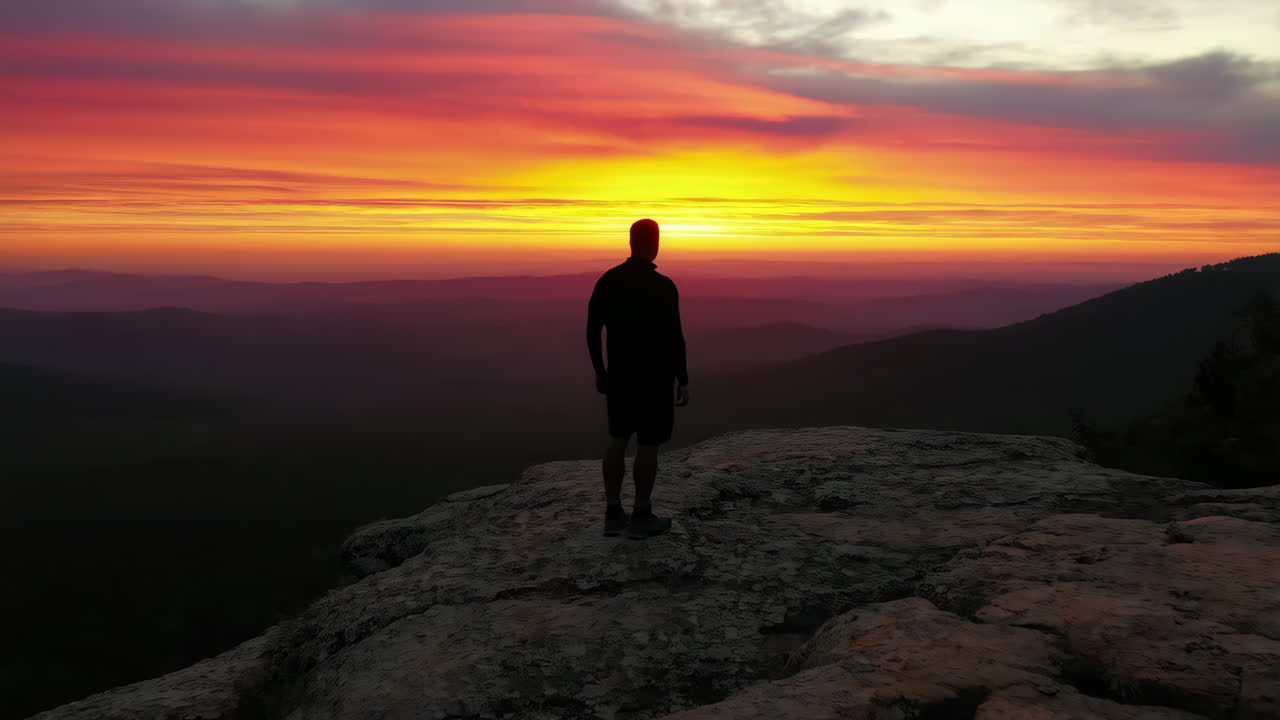 Man watching the sunset from a mountain top