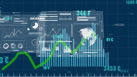 Animation-of-financial-data-processing-on-blue-background