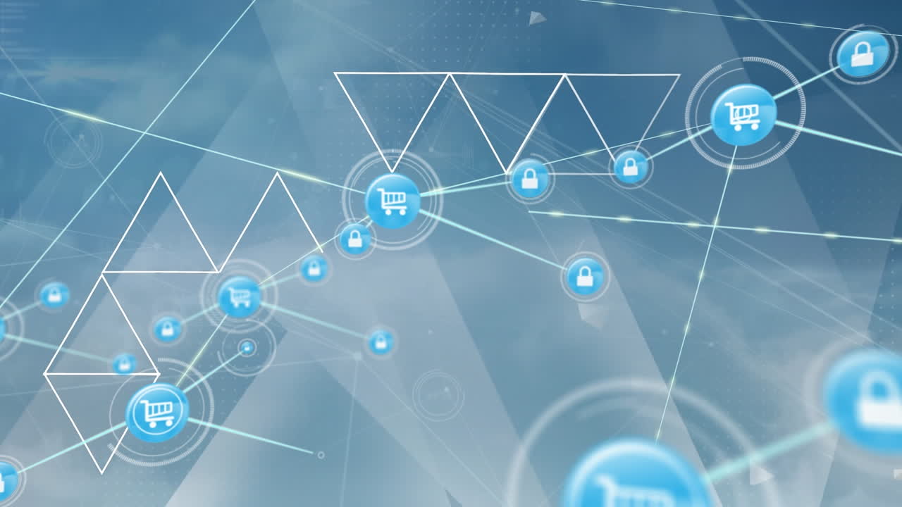 animación de la red de conexiones con iconos sobre el cielo con nubes