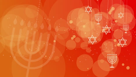 orange background with jewish religious symbols menorah and star of david. looped video.