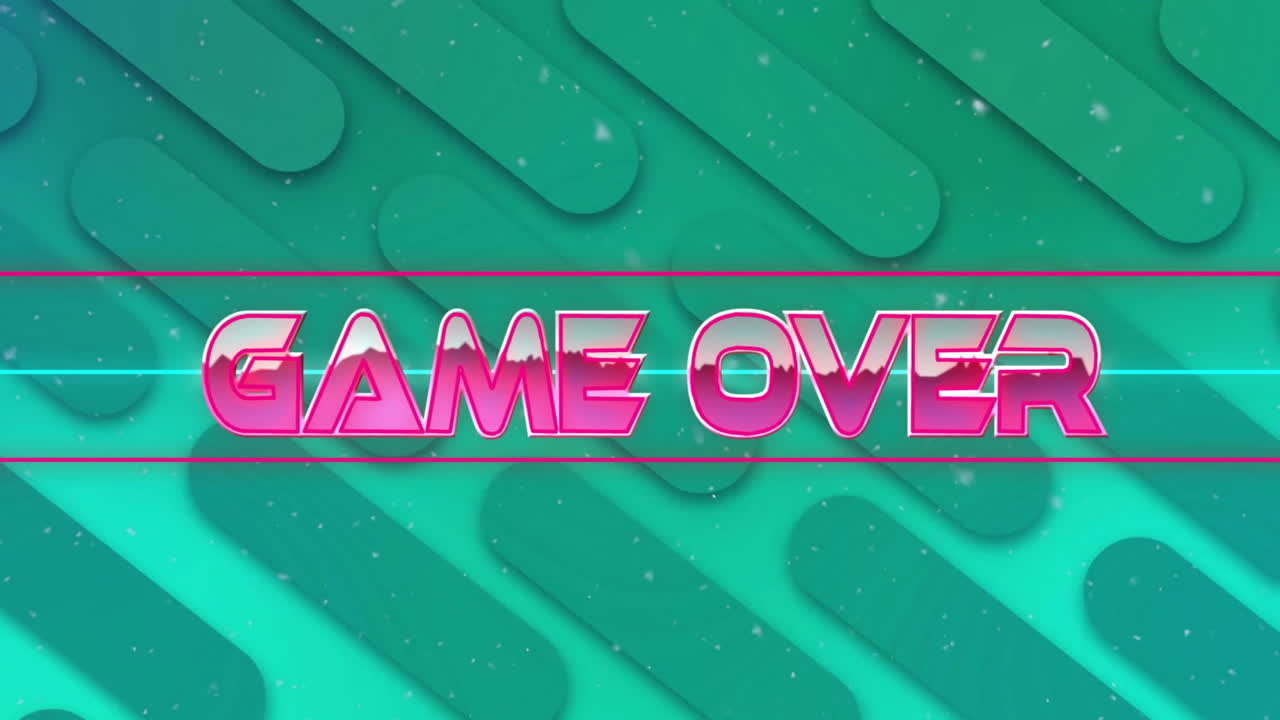 Game over text animation over green geometric shapes background