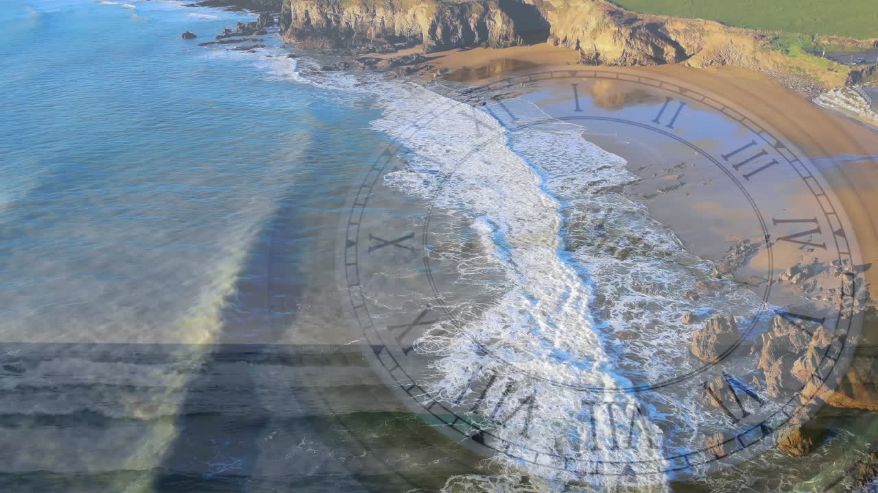 анимация движущихся часов над ландшафтом