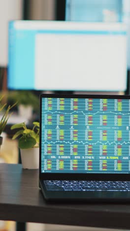 vertical video forex analytics on notebook screen in company workplace