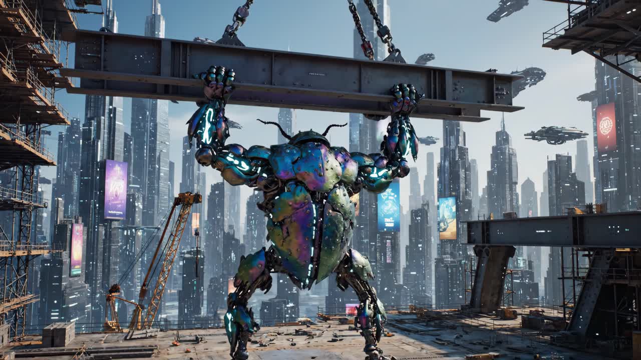 Futuristic Robot Construction in a Dystopian City