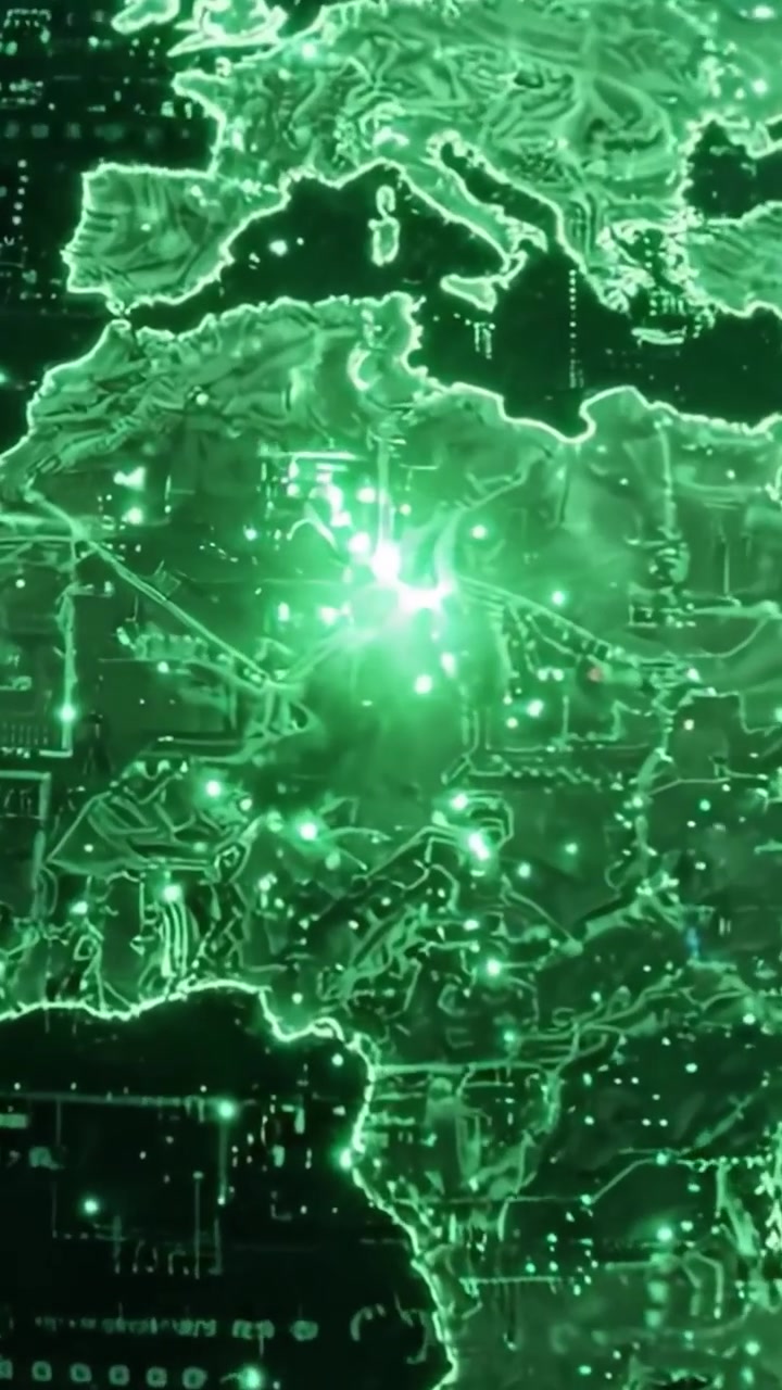 A Stunning Visual Representation of Earth Illuminated in Green, Showcasing Digital Patterns and Geographical Features with a Futuristic Ambiance in a Cosmic Background
