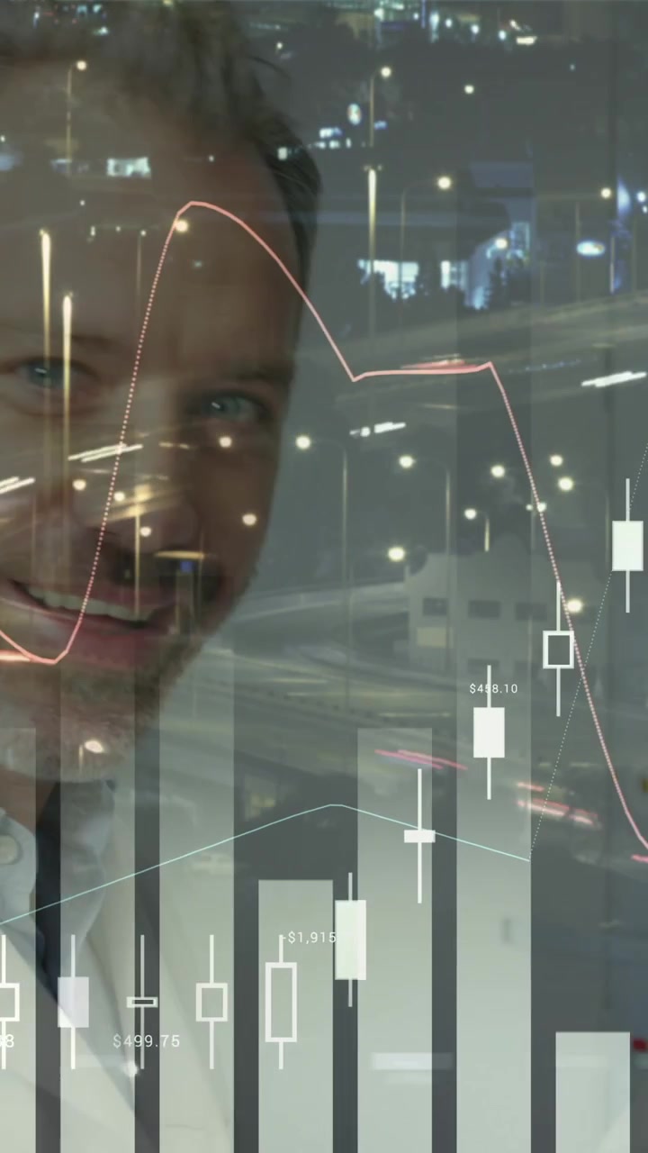 Animation of data processing over caucasian male doctor smiling with patient