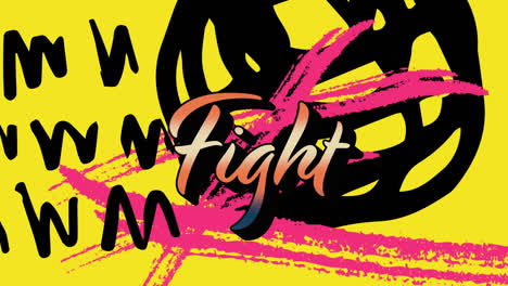 animation of fight text over shapes on yellow background