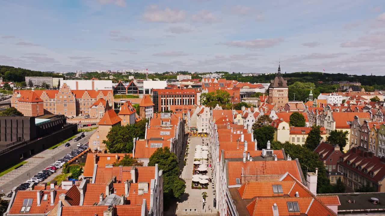Drone establishing shot, Gdańsk Old Town as metaphor for sustainable smart city