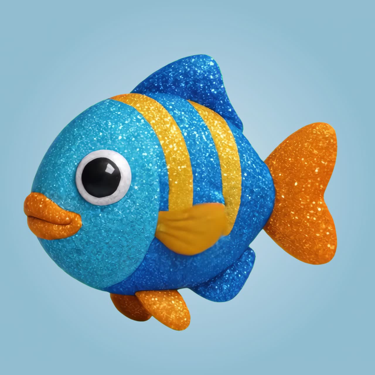 Colorful glittery cartoon fish animation isolated asset, transparent 4K video, alpha channel, ProRes