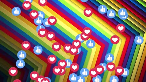 Animación-De-Los-Pulgares-Hacia-Arriba-De-Las-Redes-Sociales-Y-Los-íconos-Emoji-Del-Corazón-Sobre-La-Forma-Del-Arco-Iris