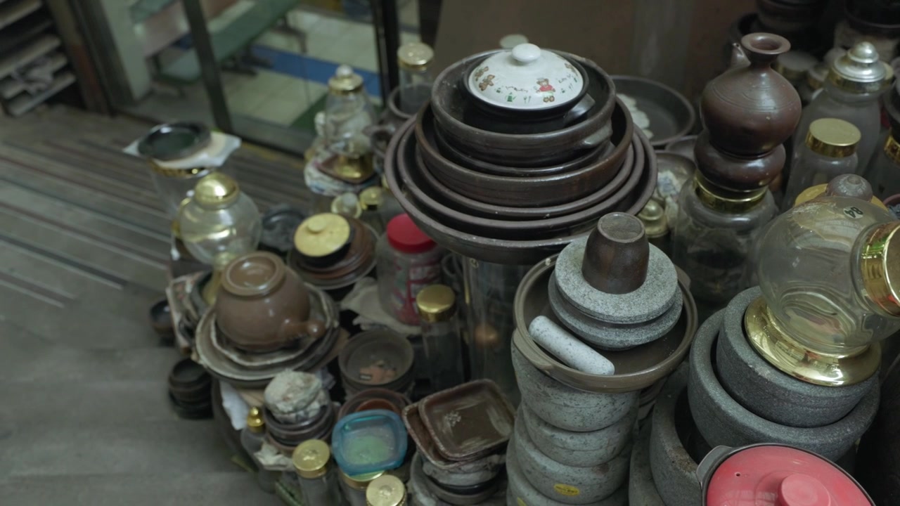 Assortment Of Vintage Japanese Surplus Ceramic Bowls, Lids And Plates With Traditional Tableware. High-angle Shot