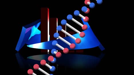 animación de la cadena de adn que gira sobre las estadísticas y el procesamiento de datos