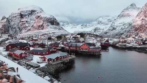 Aerial-view-of-Lofoten-Islands-beautiful-landscape-during-winter