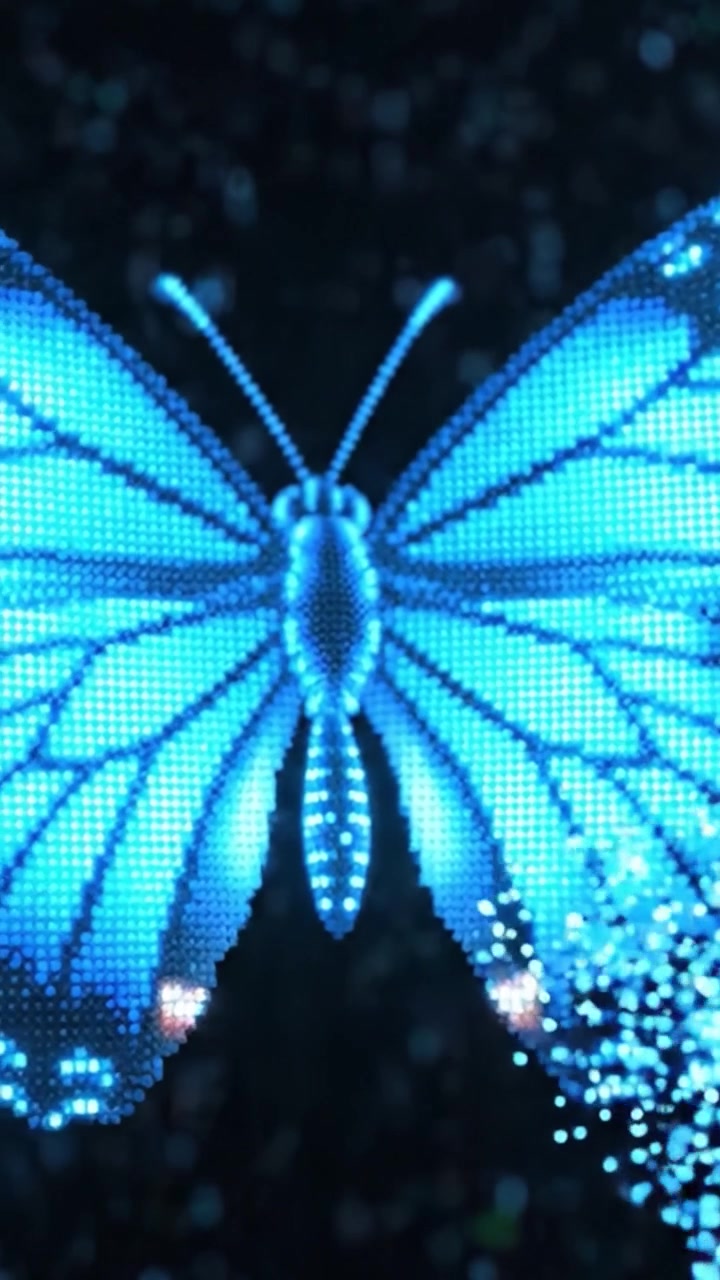 A Stunning, Ethereal Blue Butterfly Emerges from a Sparkling Mist, Creating a Mesmerizing Visual Display of Light and Color in a Dreamlike Atmosphere