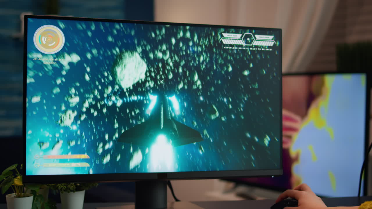 Closeup back up of woman portrait of professional gamer playing