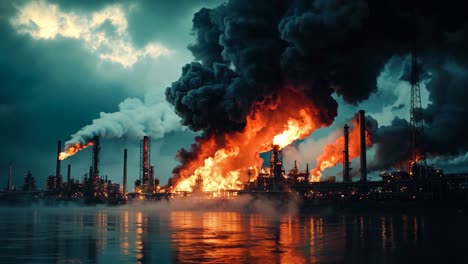 una gran planta industrial con mucho humo saliendo de ella