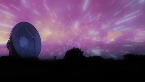 space antenna array with starfield light trail background - 3d graphic animation