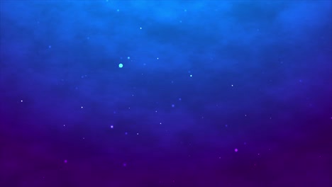 glowing white particles gently float through a vibrant, abstract background of blue and dark purple colored smoke. an atmospheric and magical motion graphic