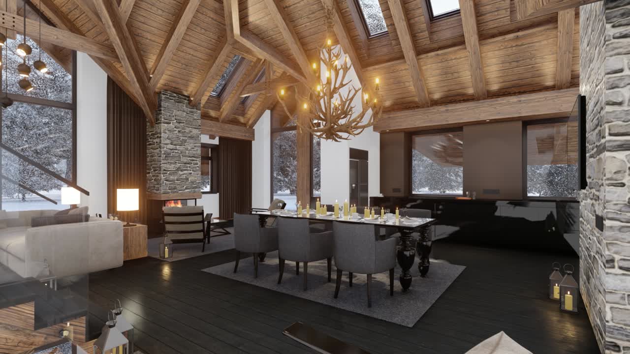 rendering de video 4k de la acogedora sala de estar