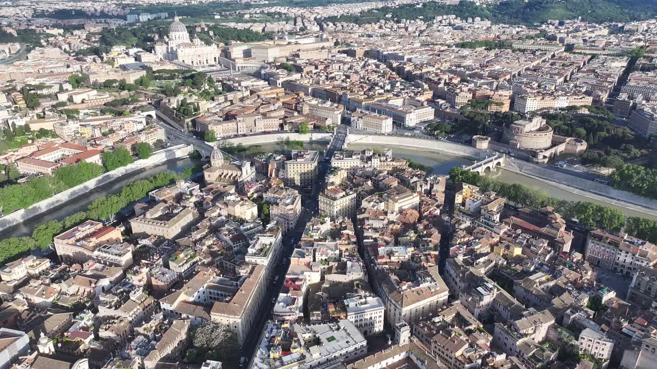 Rome Skyline At Rome In Lazio Italy. Vatican City. Medieval Buildings. Rome Skyline At Rome In Lazio Italy. Sant Angelo Castle. Roman Bridges Tiber River. Italy Skyline.