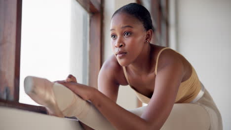 Dance,-studio-and-a-black-woman-stretching