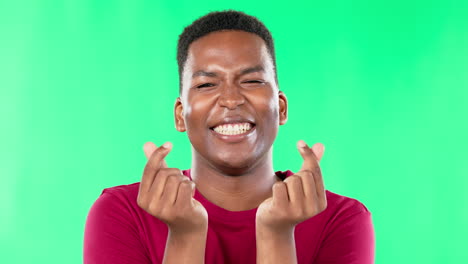 finger hearts, smile and green screen with black