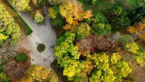 Top-down-view-of-the-Sea-garden-with-people-walking-in-it-in-Varna,-Bulgaria