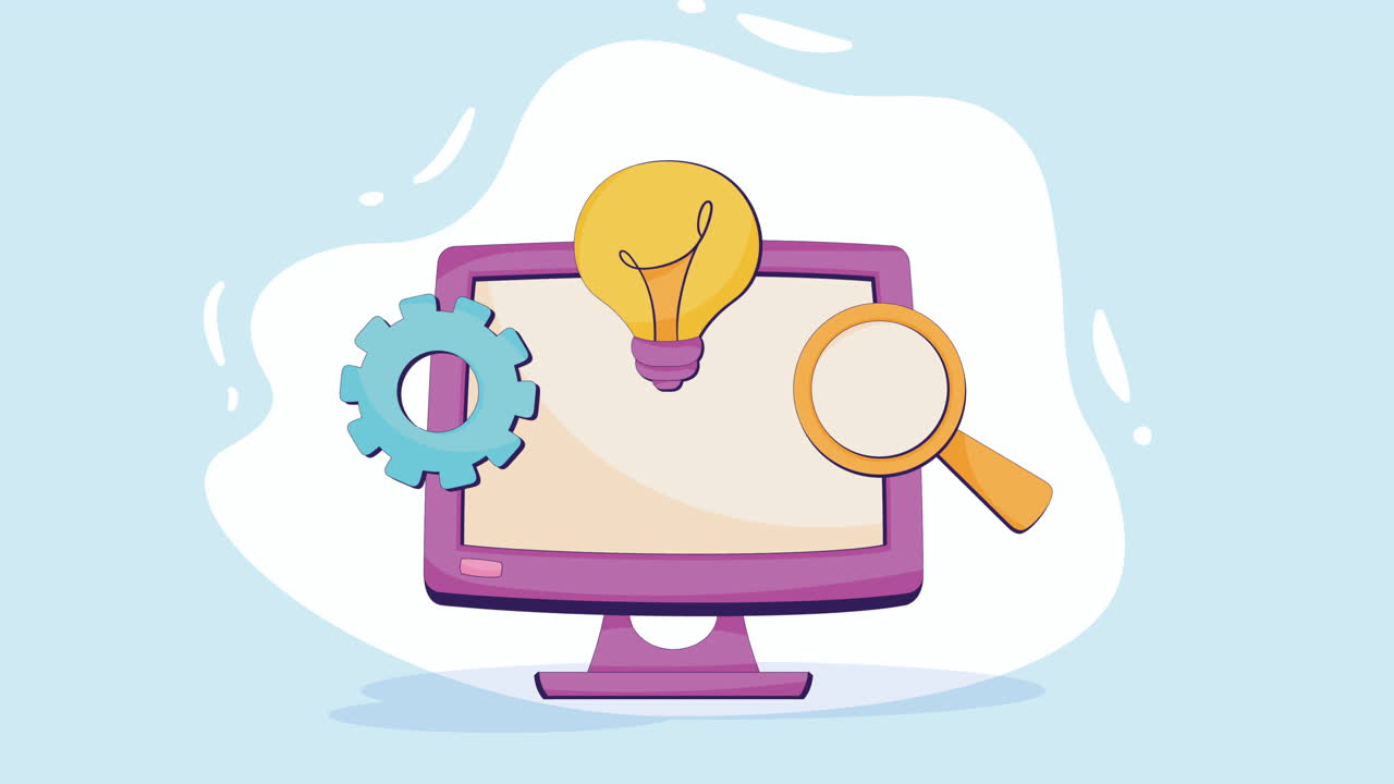 Computer with Idea, Innovation, and Research Icons