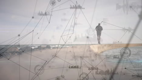 animación de la red de conexiones y procesamiento de datos sobre el hombre corriendo