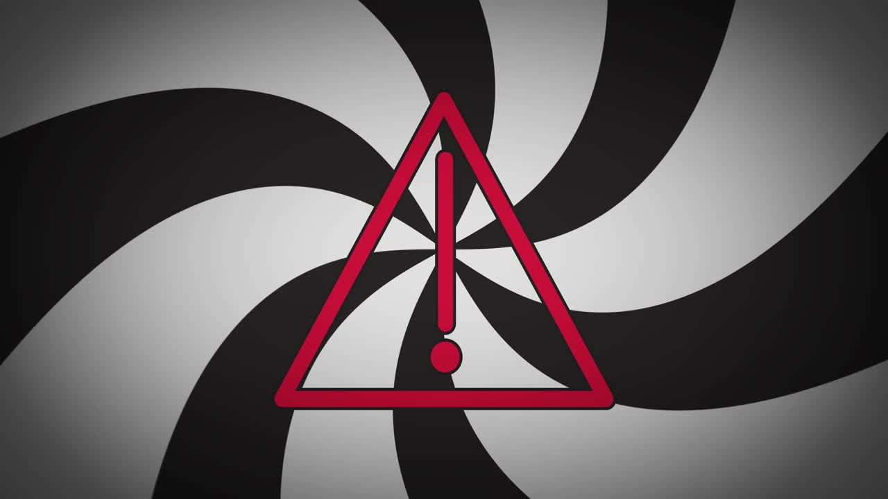 경고 표지판 위에 있는 검은색과  ⁇ 색 선의 나선의 애니메이션