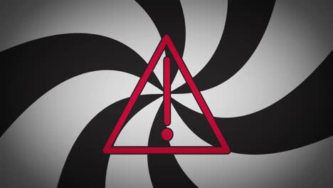animación de una espiral de líneas blancas y negras sobre la señal de advertencia