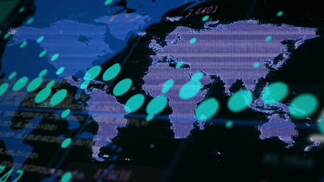 mapa del mundo con puntos de datos y animación digital sobre fondo oscuro