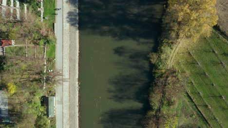 river ibar through kraljevo city in serbia, aerial top down view