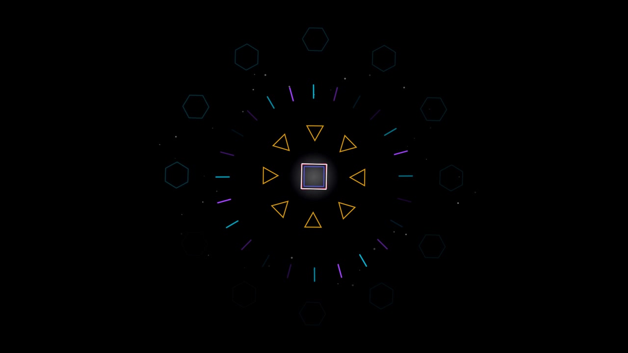 Abstract Geometric Neon Animation with Rotating Shapes