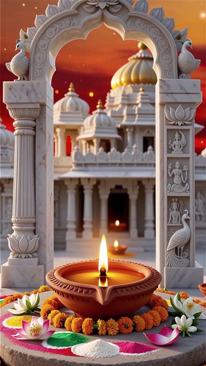 Sfondo del Festival Diwali con lanterne e decorazioni tradizionali Diyas.