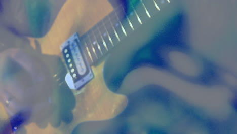 electric guitar being played in close-up 3d render with vibrant light flares and dreamy overlay
