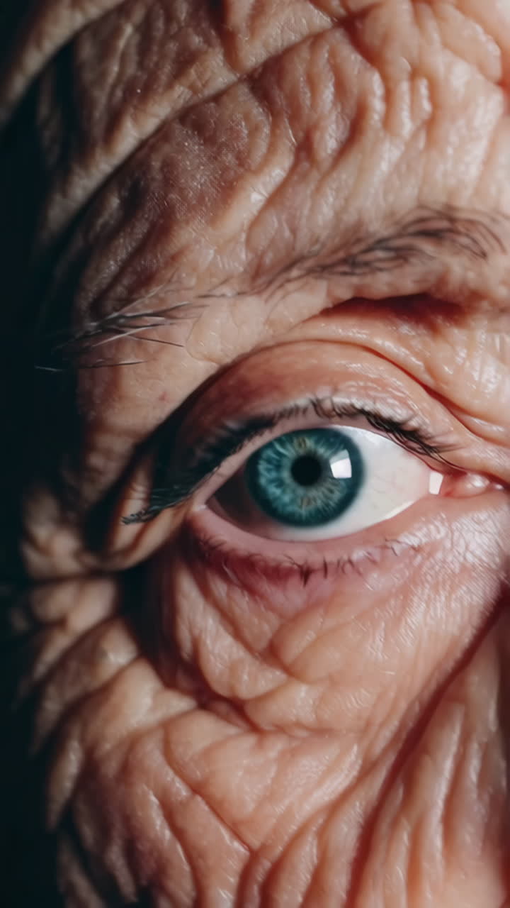 Detailed Close-ups of an Elderly Person's Eye and Wrinkled Skin