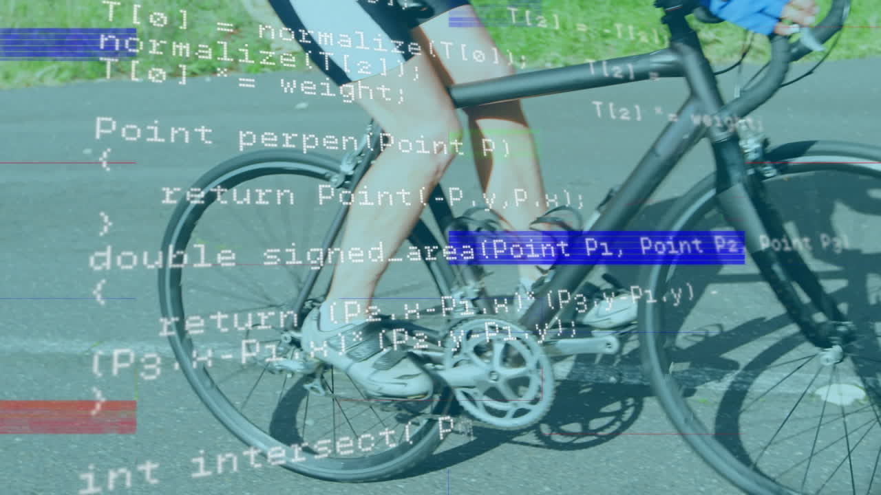 도로에서 경주 자전거를 타고 있는 백인 남성에 대한 데이터 처리 애니메이션
