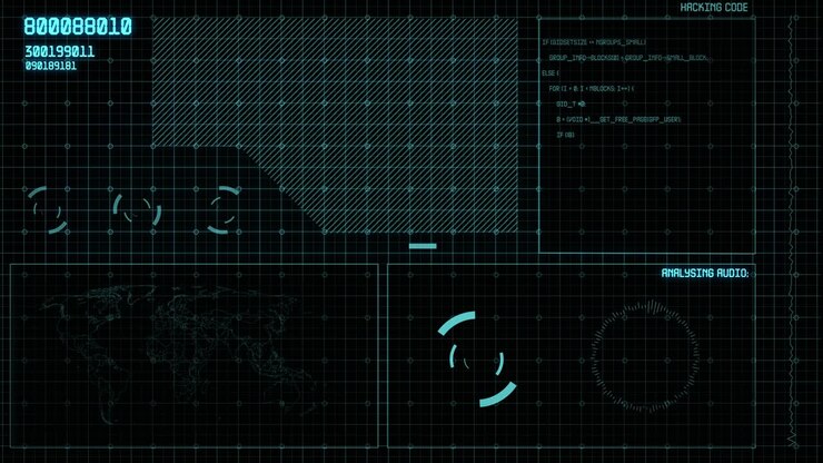 HUD Futuristic 4K UI Interface. Monochromatic visual display: aerial recon, graphs, readouts, indicators .