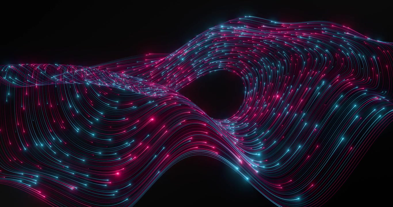 Abstract Glowing Blue and Pink Wavy Fiber Optic Lines