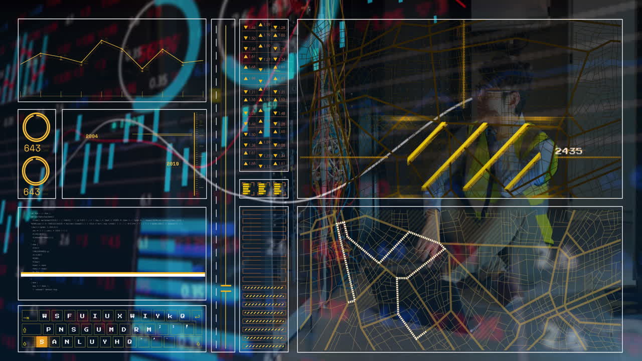 animación de procesamiento de datos sobre ingeniero masculino asiático usando computadora portátil en la sala de servidores de computadora