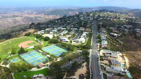 top of the world park and homes on laguna heights, laguna beach, california usa, drone aerial view