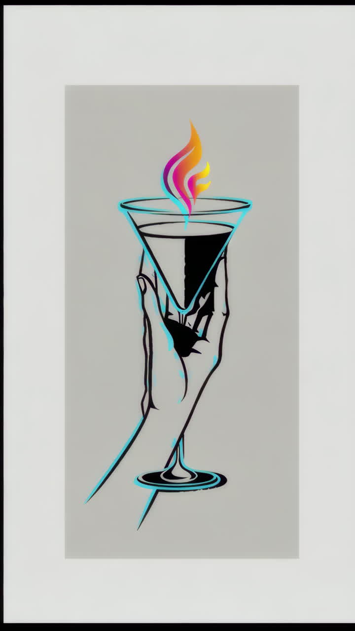 Stylized Hand Holding a Flaming Martini Glass